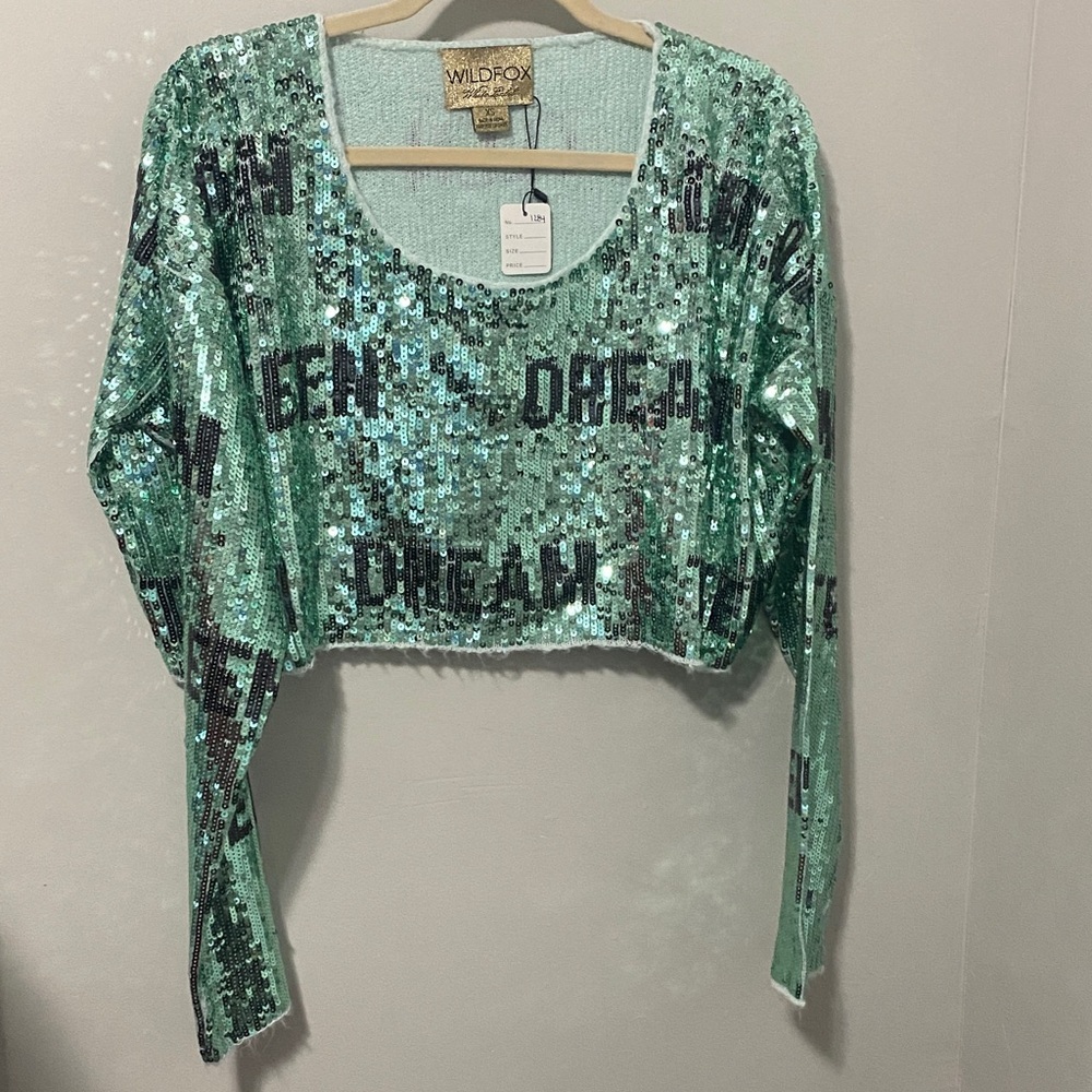 NWOT! Wildfox Sequin Blouse - Mint Green